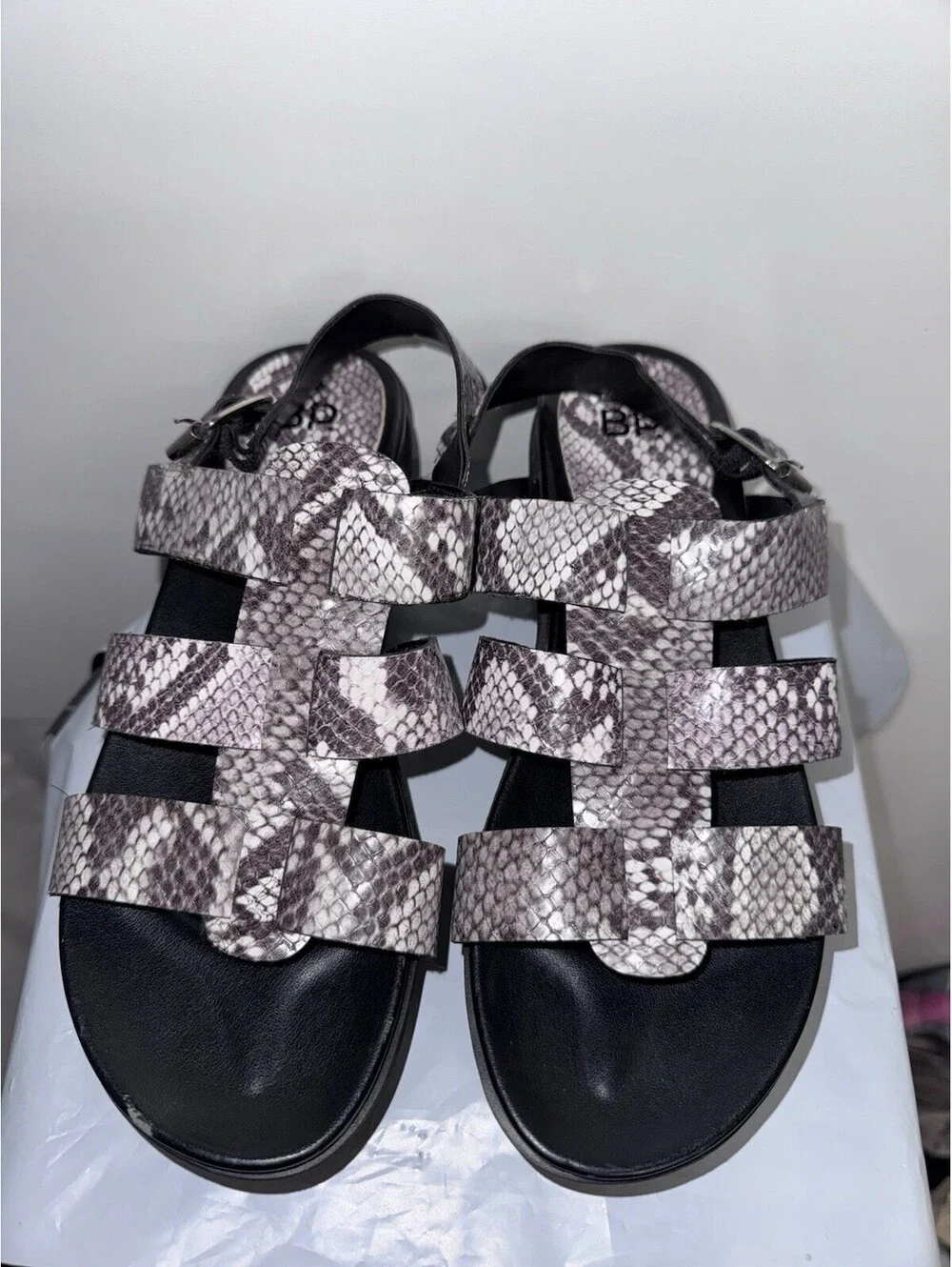 BP. Betsy Faux Snake Skin Print Chunky Platform Gladiator Sandals Buckle Sz 7.5